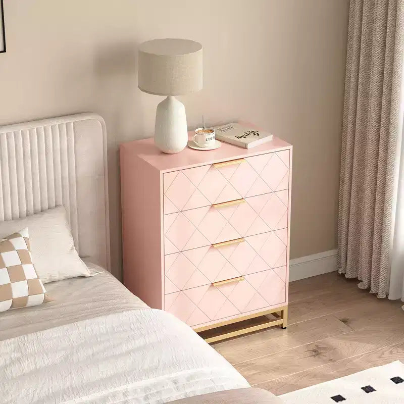 Moderne Kommode mit 4 Schubladen aus MDF, 61×40×92 cm – Rosa / Weiß