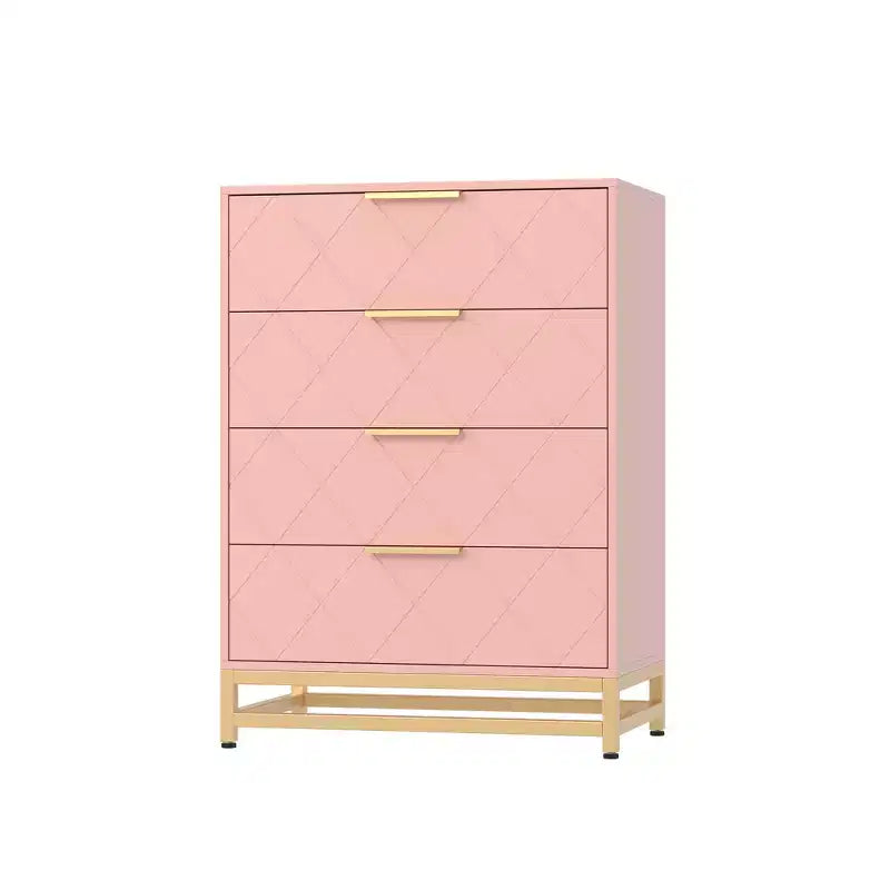 Moderne Kommode mit 4 Schubladen aus MDF, 61×40×92 cm – Rosa / Weiß