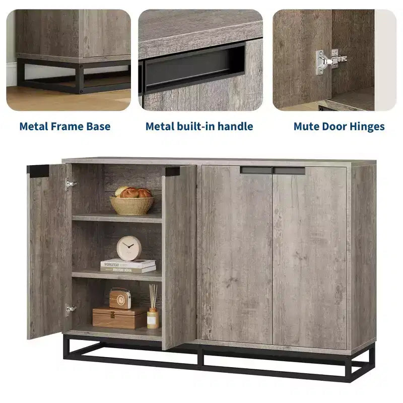 Moderne Kommode mit 4 Türen aus Holz mit verstellbaren Einlegeböden – Grau / Braun