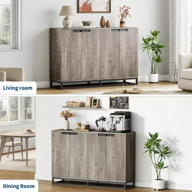 Moderne Kommode mit 4 Türen aus Holz mit verstellbaren Einlegeböden – Grau / Braun