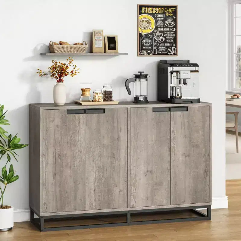 Moderne Kommode mit 4 Türen aus Holz mit verstellbaren Einlegeböden – Grau / Braun