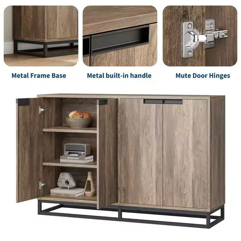 Moderne Kommode mit 4 Türen aus Holz mit verstellbaren Einlegeböden – Grau / Braun