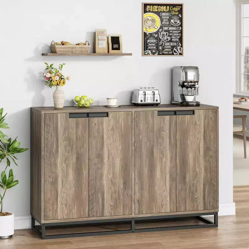 Moderne Kommode mit 4 Türen aus Holz mit verstellbaren Einlegeböden – Grau / Braun
