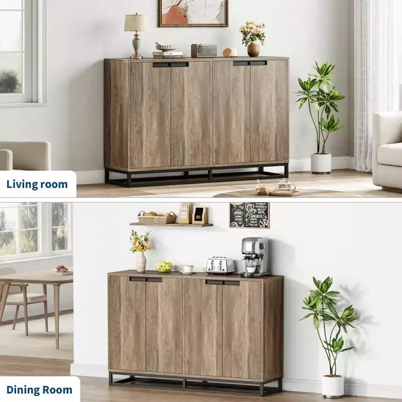Moderne Kommode mit 4 Türen aus Holz mit verstellbaren Einlegeböden – Grau / Braun