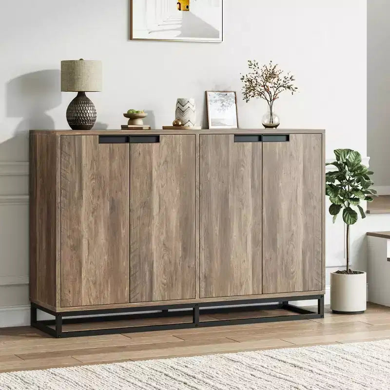 Moderne Kommode mit 4 Türen aus Holz mit verstellbaren Einlegeböden – Grau / Braun