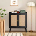 JVNOXK Sideboard Buffet Cabinet with Storage, Bar Liquor Cabinet with Rattan Decorated Doors, Credenza Console Tablefor -Black