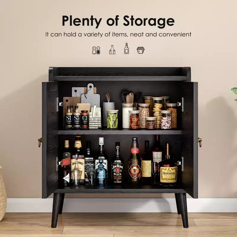 Schwarzes Sideboard mit Rattan-Türen, MDF, 76×67×38 cm – für Ess- und Wohnzimmer