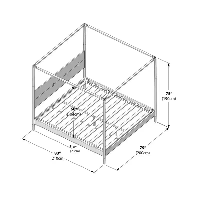 Himmelbett King aus Kiefernholz mit gepolstertem Kopfteil – Hellbraun / Schweizer Kaffee