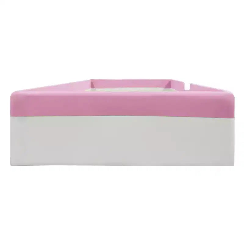 Padded Floor Bed in Faux Leather with Railing and Ladder – Pink/White, Single / King