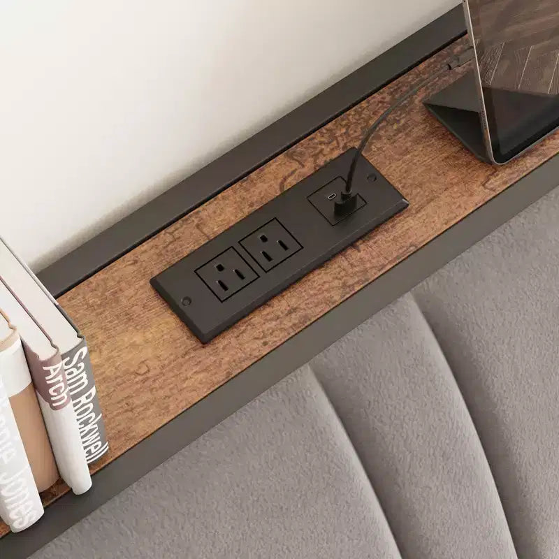Gepolstertes graues Plattformbett mit Metallgestell – Doppelbett / Kingsize, mit oder ohne Schubladen