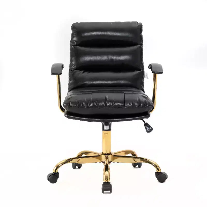Schwarzer drehbarer Bürostuhl mit gepolsterter Sitzfläche und verstellbarer Höhe, 107 cm