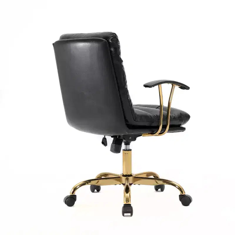 Schwarzer drehbarer Bürostuhl mit gepolsterter Sitzfläche und verstellbarer Höhe, 107 cm