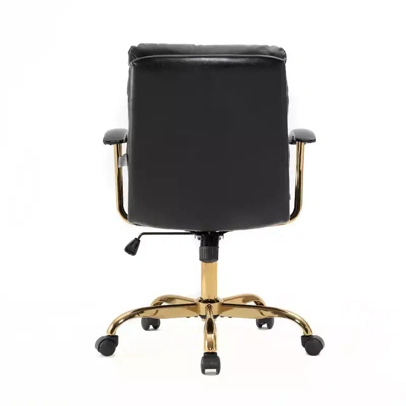 Schwarzer drehbarer Bürostuhl mit gepolsterter Sitzfläche und verstellbarer Höhe, 107 cm
