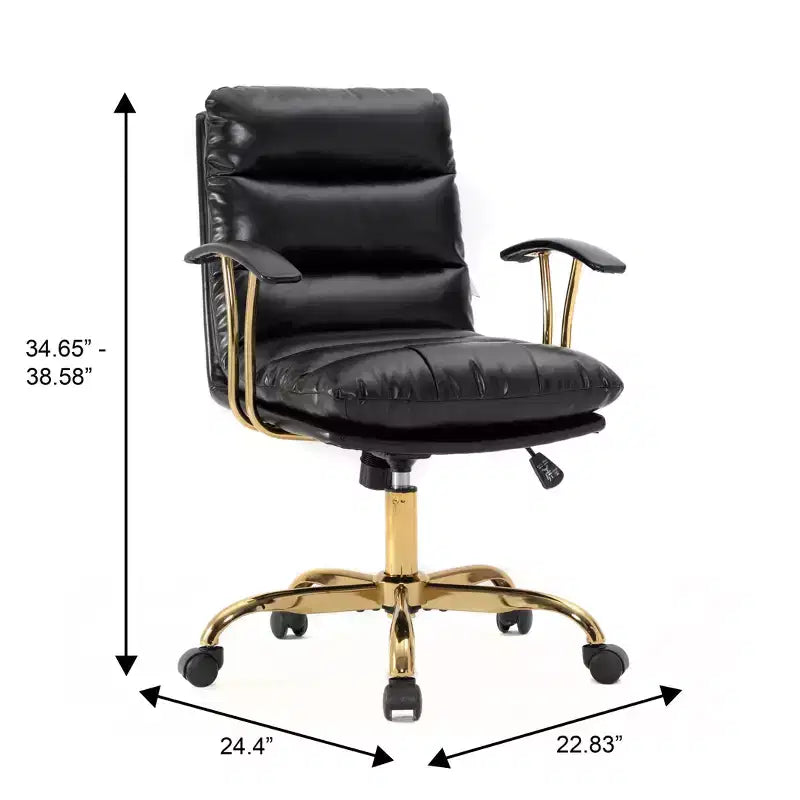 Schwarzer drehbarer Bürostuhl mit gepolsterter Sitzfläche und verstellbarer Höhe, 107 cm