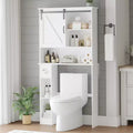 COZONY Over the Toilet Storage Cabinet with Sliding Barn Door, Bathroom Organizer Rack with Adjustable Shelf & Toilet Paper Holder for Bathroom