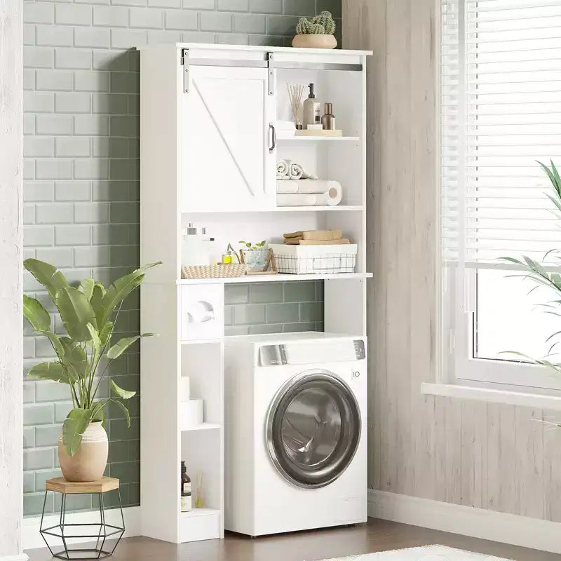 Toilettenaufsatzschrank aus MDF im Scheunentor-Stil mit verstellbarem Regal und Papierhalter – Braun