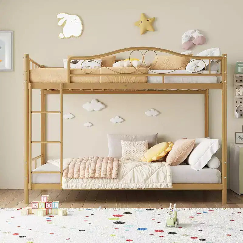 Metallisches Etagenbett Twin/Twin mit durchgehenden Seitengittern, 180 kg Tragkraft – Schwarz / Silber / Gold / Rosa / Weiß