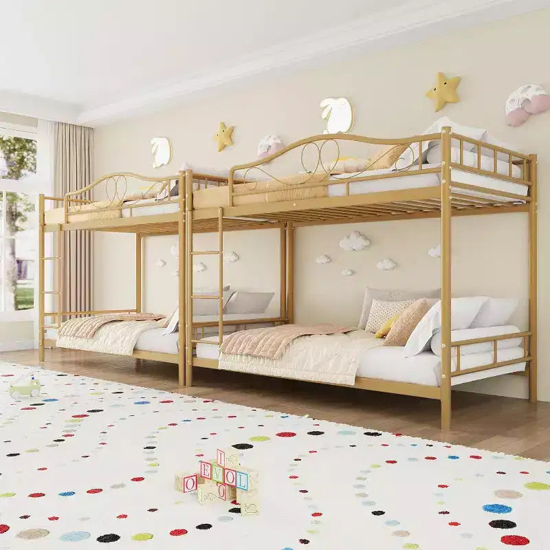 Metallisches Etagenbett Twin/Twin mit durchgehenden Seitengittern, 180 kg Tragkraft – Schwarz / Silber / Gold / Rosa / Weiß