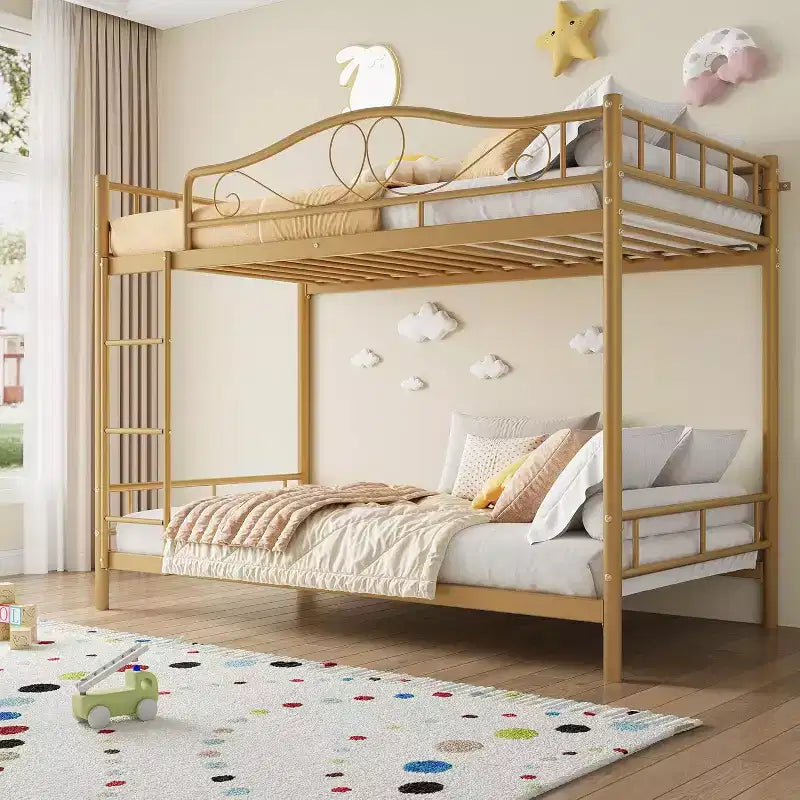 Metallisches Etagenbett Twin/Twin mit durchgehenden Seitengittern, 180 kg Tragkraft – Schwarz / Silber / Gold / Rosa / Weiß