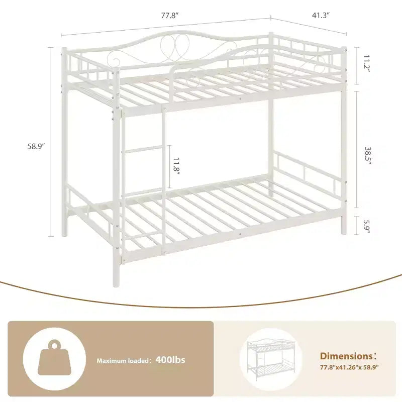 Metallisches Etagenbett Twin/Twin mit durchgehenden Seitengittern, 180 kg Tragkraft – Schwarz / Silber / Gold / Rosa / Weiß