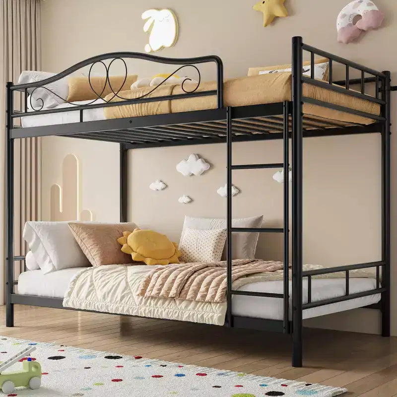 Metallisches Etagenbett Twin/Twin mit durchgehenden Seitengittern, 180 kg Tragkraft – Schwarz / Silber / Gold / Rosa / Weiß