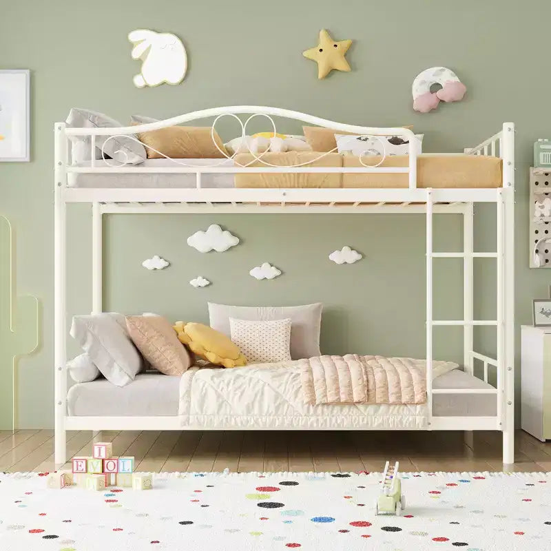Metallisches Etagenbett Twin/Twin mit durchgehenden Seitengittern, 180 kg Tragkraft – Schwarz / Silber / Gold / Rosa / Weiß