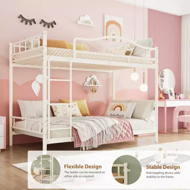 Metallisches Etagenbett Twin/Twin mit durchgehenden Seitengittern, 180 kg Tragkraft – Schwarz / Silber / Gold / Rosa / Weiß