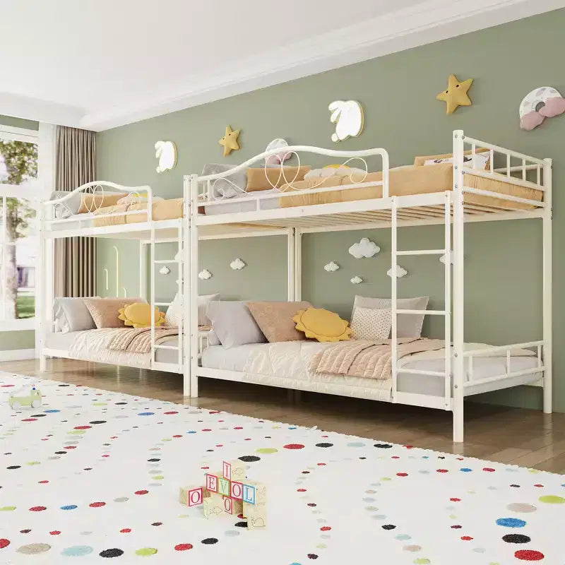 Metallisches Etagenbett Twin/Twin mit durchgehenden Seitengittern, 180 kg Tragkraft – Schwarz / Silber / Gold / Rosa / Weiß