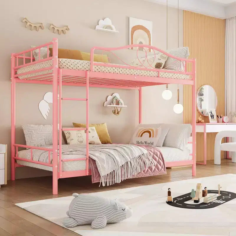 Metallisches Etagenbett Twin/Twin mit durchgehenden Seitengittern, 180 kg Tragkraft – Schwarz / Silber / Gold / Rosa / Weiß
