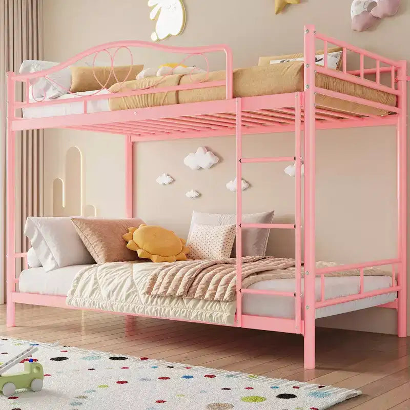 Metallisches Etagenbett Twin/Twin mit durchgehenden Seitengittern, 180 kg Tragkraft – Schwarz / Silber / Gold / Rosa / Weiß