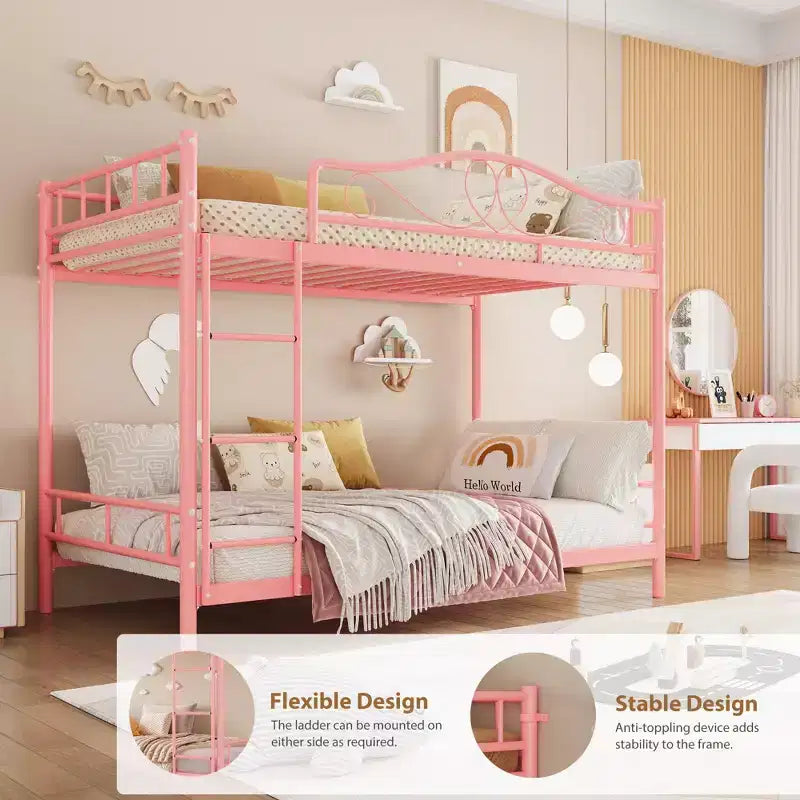 Metallisches Etagenbett Twin/Twin mit durchgehenden Seitengittern, 180 kg Tragkraft – Schwarz / Silber / Gold / Rosa / Weiß