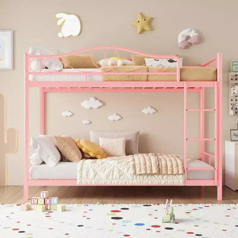 Metallisches Etagenbett Twin/Twin mit durchgehenden Seitengittern, 180 kg Tragkraft – Schwarz / Silber / Gold / Rosa / Weiß