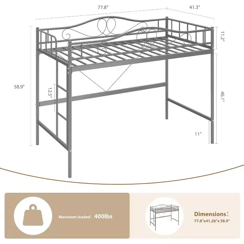 Metallisches Etagenbett Twin/Twin mit durchgehenden Seitengittern, 180 kg Tragkraft – Schwarz / Silber / Gold / Rosa / Weiß
