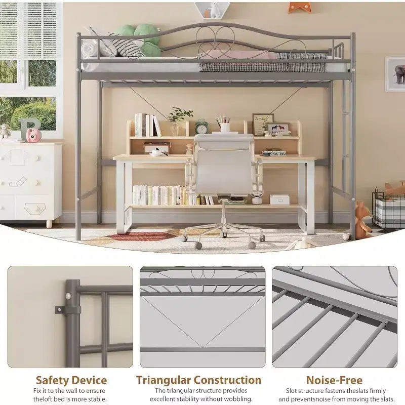 Metallisches Etagenbett Twin/Twin mit durchgehenden Seitengittern, 180 kg Tragkraft – Schwarz / Silber / Gold / Rosa / Weiß