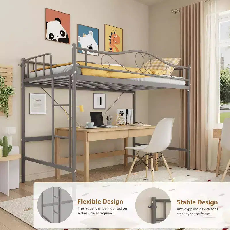 Metallisches Etagenbett Twin/Twin mit durchgehenden Seitengittern, 180 kg Tragkraft – Schwarz / Silber / Gold / Rosa / Weiß