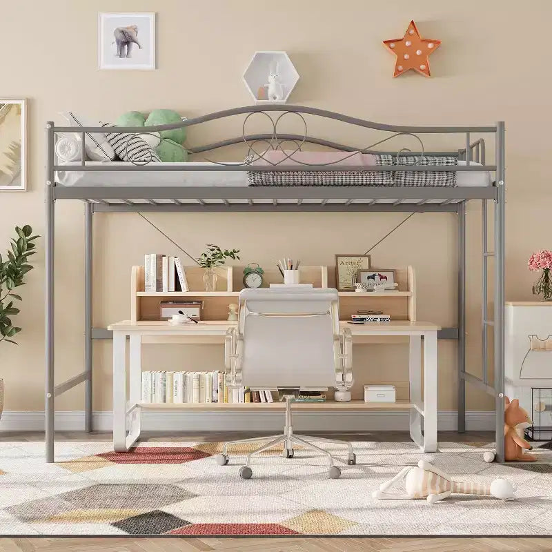 Metallisches Etagenbett Twin/Twin mit durchgehenden Seitengittern, 180 kg Tragkraft – Schwarz / Silber / Gold / Rosa / Weiß