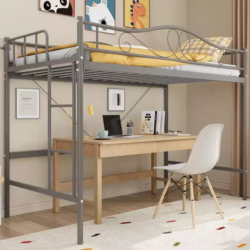 Metallisches Etagenbett Twin/Twin mit durchgehenden Seitengittern, 180 kg Tragkraft – Schwarz / Silber / Gold / Rosa / Weiß