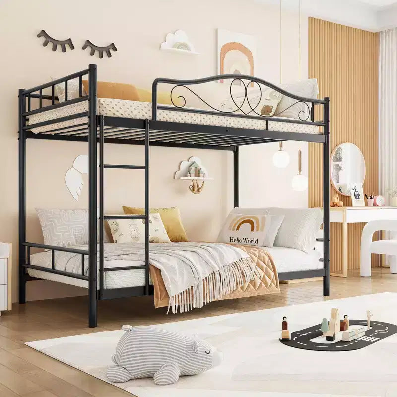 Metallisches Etagenbett Twin/Twin mit durchgehenden Seitengittern, 180 kg Tragkraft – Schwarz / Silber / Gold / Rosa / Weiß