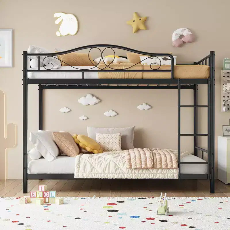 Metallisches Etagenbett Twin/Twin mit durchgehenden Seitengittern, 180 kg Tragkraft – Schwarz / Silber / Gold / Rosa / Weiß
