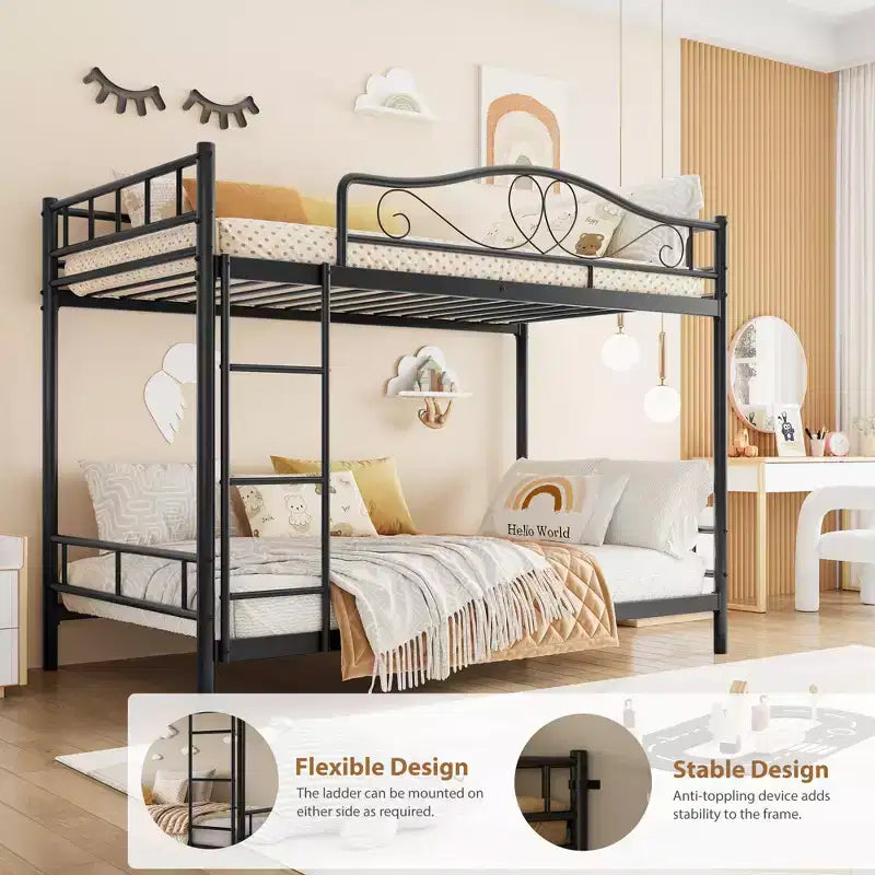Metallisches Etagenbett Twin/Twin mit durchgehenden Seitengittern, 180 kg Tragkraft – Schwarz / Silber / Gold / Rosa / Weiß