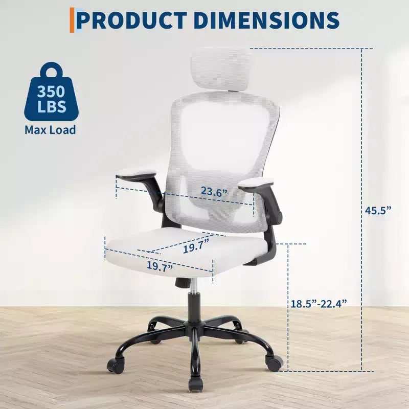 Ergonomischer Bürostuhl aus Netzstoff mit hochklappbaren Armlehnen und Lordosenstütze – Schwarz/Grau