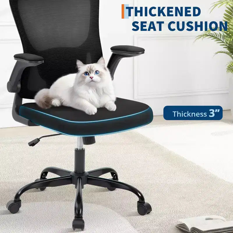 Ergonomischer Bürostuhl aus Netzstoff mit hochklappbaren Armlehnen und Lordosenstütze – Schwarz/Grau