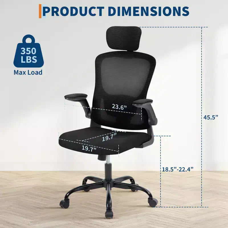 Ergonomischer Bürostuhl aus Netzstoff mit hochklappbaren Armlehnen und Lordosenstütze – Schwarz/Grau