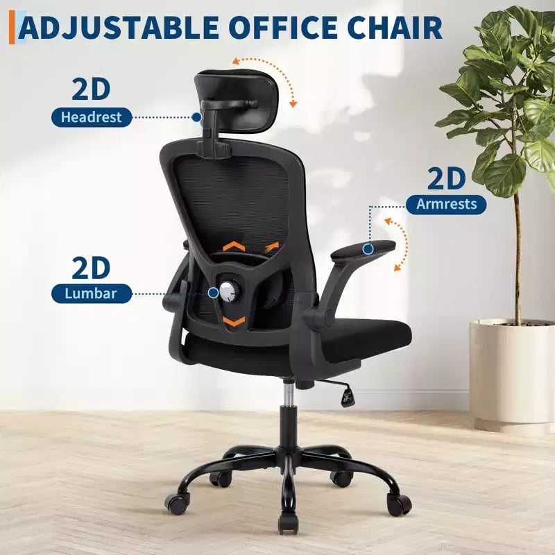Ergonomischer Bürostuhl aus Netzstoff mit hochklappbaren Armlehnen und Lordosenstütze – Schwarz/Grau