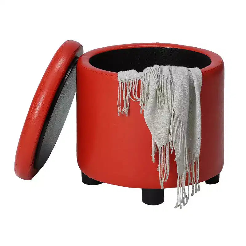 Roter Kunstleder-Sitzwürfel mit Wendeplatte, 46×46×46 cm