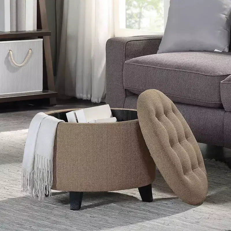 Pouf rechteckig aus Kunstleder Sandfarben, 89×43×46 cm – fürs Wohnzimmer