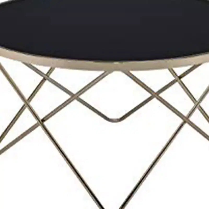 Runder Couchtisch aus schwarzem Glas und goldenem Metall, 46×86 cm – für Wohnzimmer