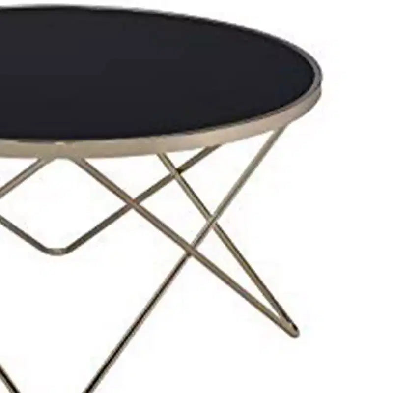 Runder Couchtisch aus schwarzem Glas und goldenem Metall, 46×86 cm – für Wohnzimmer