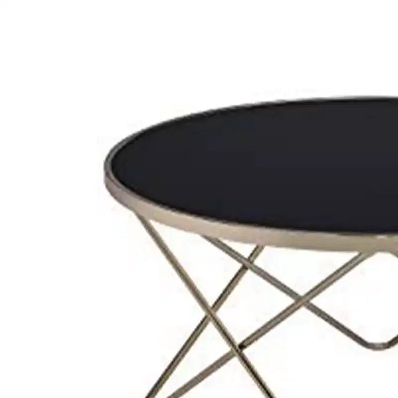 Runder Couchtisch aus schwarzem Glas und goldenem Metall, 46×86 cm – für Wohnzimmer
