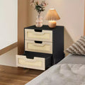 Rattan Nightstand with 3 Drawers, Compact Bedside Table, Wooden Rustic End Table with Storage, Metal Legs, for Bedroom, Living Room, Easy Assembly